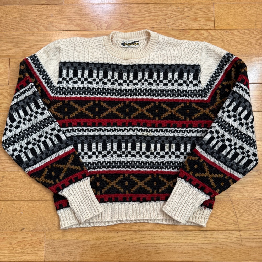 Vintage Puritan‎ Sportswear 100% Wool Fair Isle Sweater Size 42
